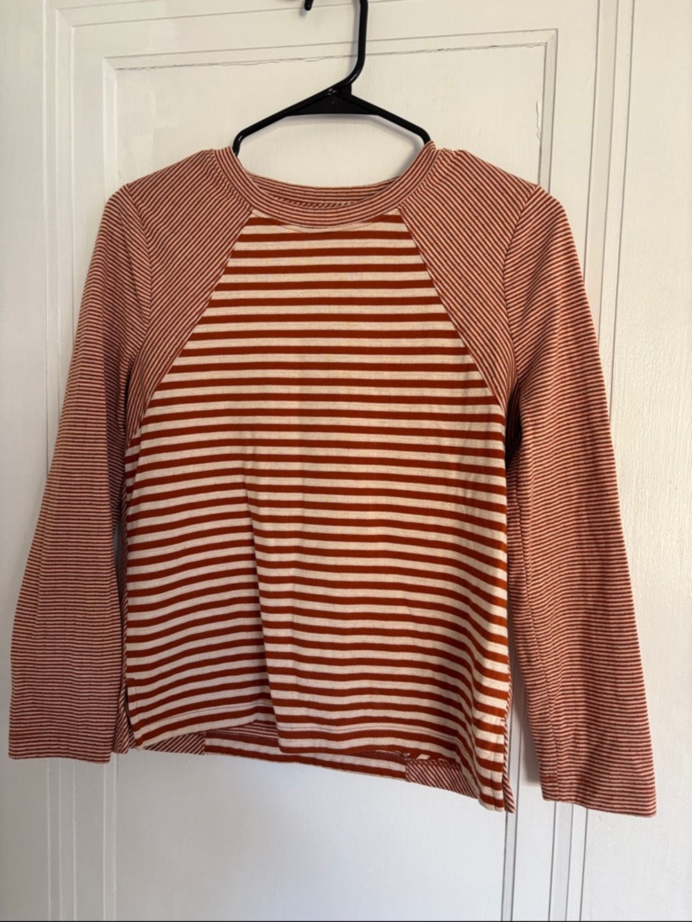 Knit Striped Long Sleeve Shirt - Rust & Cream